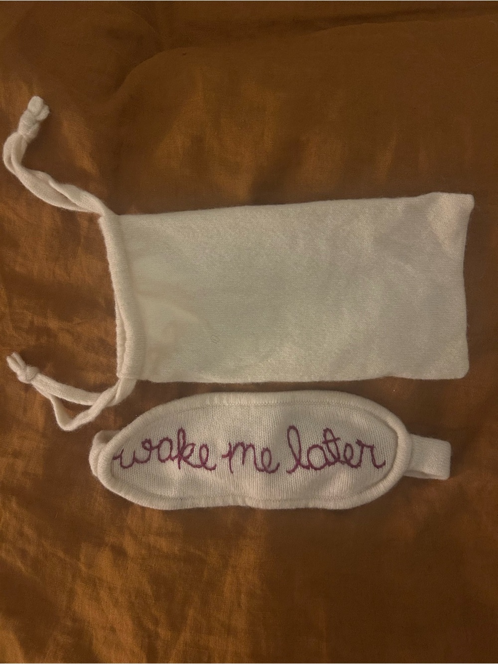 Lingua Franca Cashmere "Wake Me Later" Embroidered Sleep Mask with Pouch
